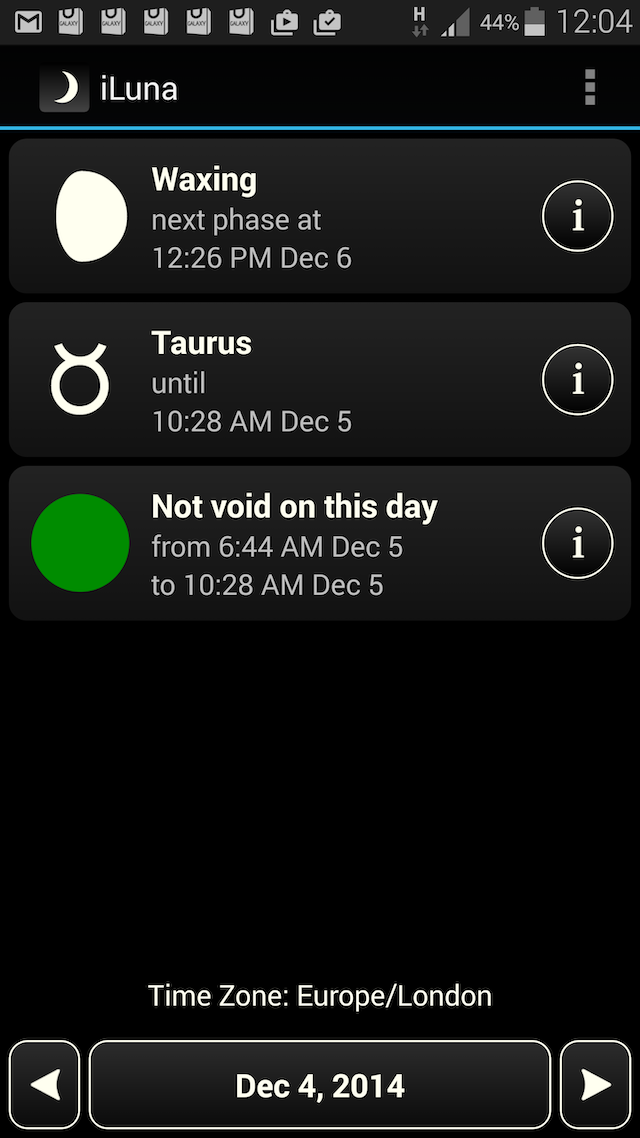 iLuna для Android, текущий день